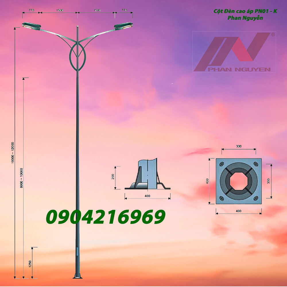 cột đèn bát giác cần đôi